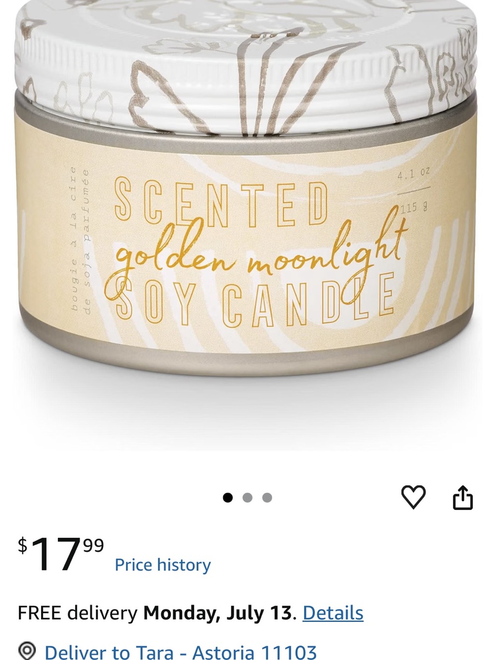 Golden Moonlight Soy Candle: 20 hr burn time🕯️ - Picture 3 of 4
